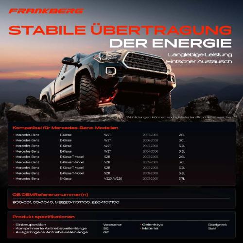 1x Kardanwelle Gelenkwelle Vorderachse für Mercedes-Benz E-Klasse T-Model W211 S211 S-Klasse V220 W220 Bild 1x Kardanwelle Gelenkwelle Vorderachse für Mercedes-Benz E-Klasse T-Model W211 S211 S-Klasse V220 W220