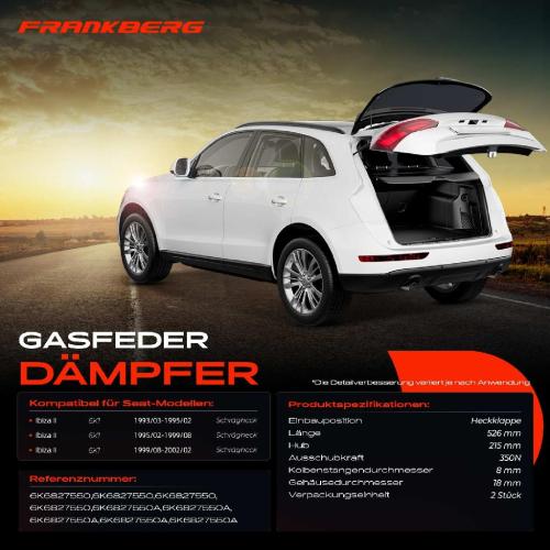 2x Gasfeder Dämpfer Heckklappe für Seat Ibiza II 6K1 Schrägheck 1993-2002 Bild 2x Gasfeder Dämpfer Heckklappe für Seat Ibiza II 6K1 Schrägheck 1993-2002