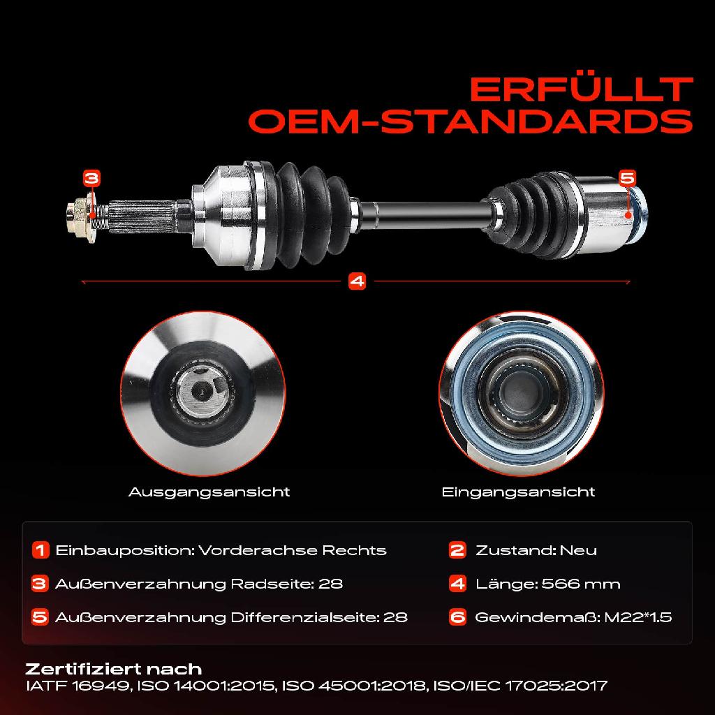 1x Antriebswelle Vorderachse Rechts für KIA Sorento I JC 2.5L 3.5L 2002-2009