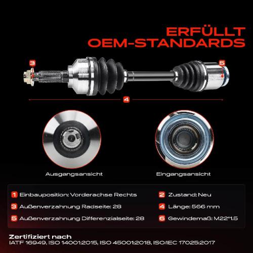 1x Antriebswelle Vorderachse Rechts für KIA Sorento I JC 2.5L 3.5L 2002-2009 Bild 1x Antriebswelle Vorderachse Rechts für KIA Sorento I JC 2.5L 3.5L 2002-2009