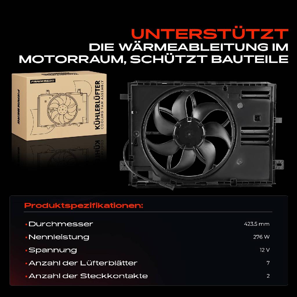 1x Motorkühller Einfachlüfter mit Kühlerlüfterrahmen Citroën Berlingo C5 DS Opel Astra L Peugeot 308 508