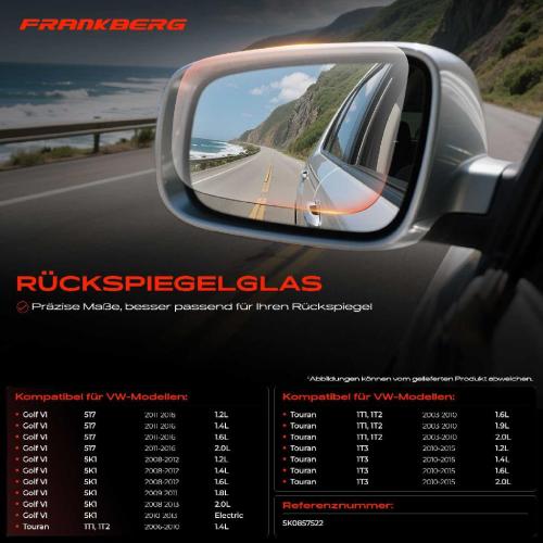 1x Spiegelglas Außenspiegel rechts für VW Golf VI Cabriolet 517 Touran 1T1 1T2 1T3 Bild 1x Spiegelglas Außenspiegel rechts für VW Golf VI Cabriolet 517 Touran 1T1 1T2 1T3