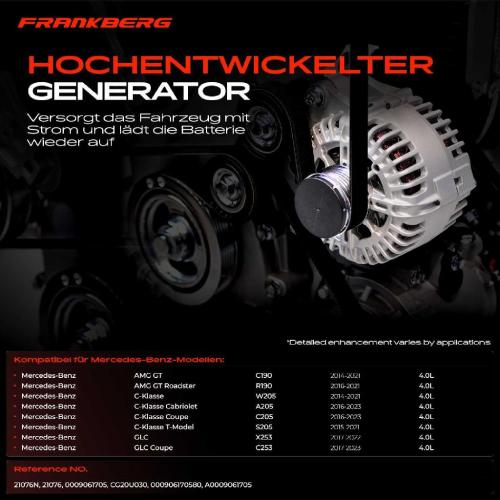 Frankberg 1x Lichtmaschine Generator für Mercedes-Benz S205 W205 A205 X253 C253 C190 GT Bild Frankberg 1x Lichtmaschine Generator für Mercedes-Benz S205 W205 A205 X253 C253 C190 GT
