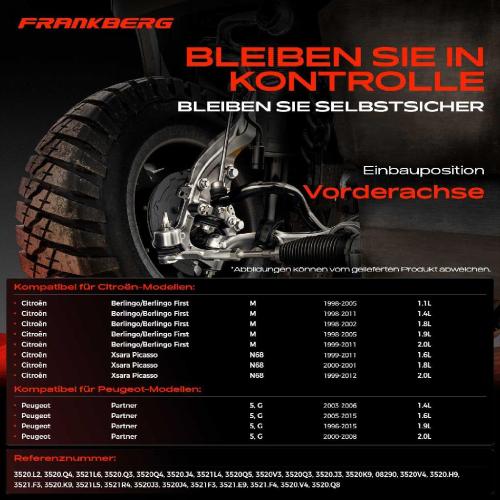 Frankberg 1x Querlenker Satz Vorderachse für Citroën Berlingo/Berlingo First MPV Kasten/MPV Xsara Picasso Bild Frankberg 1x Querlenker Satz Vorderachse für Citroën Berlingo/Berlingo First MPV Kasten/MPV Xsara Picasso
