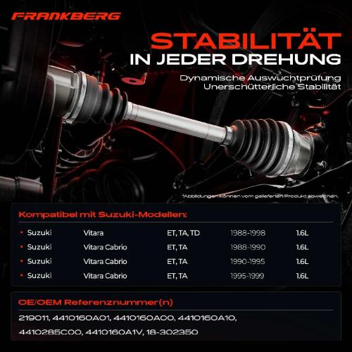 1x Antriebswelle Vorderachse Rechts für Suzuki Vitara Cabrio ET TA TD 1.6L Bj ab 1988 Bild 1x Antriebswelle Vorderachse Rechts für Suzuki Vitara Cabrio ET TA TD 1.6L Bj ab 1988