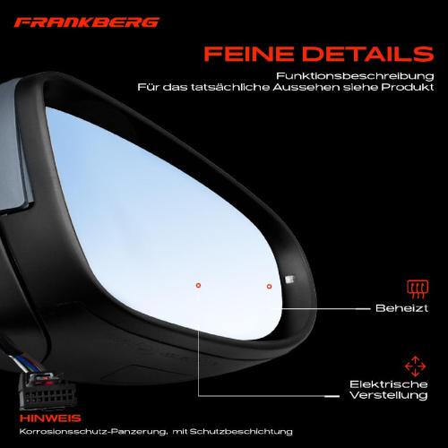 Frankberg 1x Außenspiegel Rechts für VW Golf VI 5K1 1.2L 1.4L 1.6L 1.8L 2.0L 2.5L 2008-2013 Bild Frankberg 1x Außenspiegel Rechts für VW Golf VI 5K1 1.2L 1.4L 1.6L 1.8L 2.0L 2.5L 2008-2013