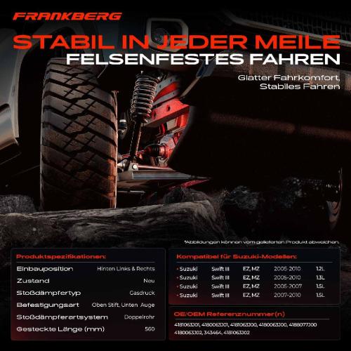 2x Stoßdämpfer Hinterachse für Suzuki Swift III EZ MZ 1.2L 1.3L 1.5L 2005-2010 Bild 2x Stoßdämpfer Hinterachse für Suzuki Swift III EZ MZ 1.2L 1.3L 1.5L 2005-2010