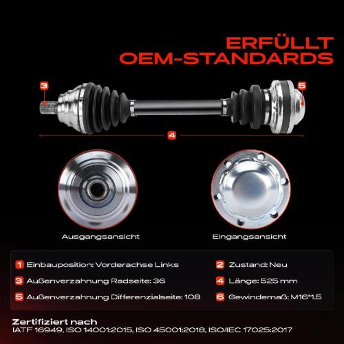 Frankberg 1x Antriebswelle Vorderachse Links für VW Golf 5 Variant 6 Beetle Passat Audi A3 TT Skoda Octavia Bild Frankberg 1x Antriebswelle Vorderachse Links für VW Golf 5 Variant 6 Beetle Passat Audi A3 TT Skoda Octavia