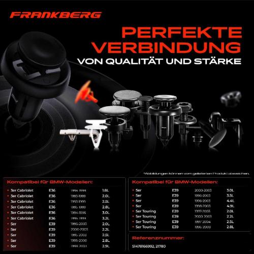 Frankberg 20x Befestigungsclips Kotflügel für BMW 3er E36 318-328 M3 5er E39 520-540 M5 Bild Frankberg 20x Befestigungsclips Kotflügel für BMW 3er E36 318-328 M3 5er E39 520-540 M5