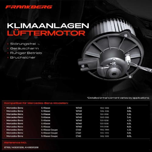 Frankberg 1x Gebläsemotor Innenraumgebläse für Mercedes-Benz W140 C140 1991-1998 Bild Frankberg 1x Gebläsemotor Innenraumgebläse für Mercedes-Benz W140 C140 1991-1998