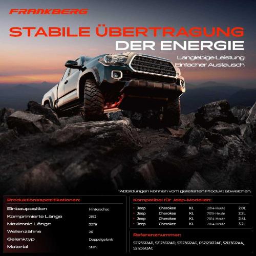 1x Kardanwelle Gelenkwelle Hinterachse für Jeep Cherokee KL 2.0L 2.2L 2.4L 3.2L Bj ab 2014 Bild 1x Kardanwelle Gelenkwelle Hinterachse für Jeep Cherokee KL 2.0L 2.2L 2.4L 3.2L Bj ab 2014