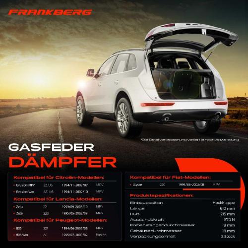 2x Gasfeder Dämpfer Heckklappe Citroën Evasion Fiat Ulysse 220 Lancia Zeta 22 Peugeot 806 221 1994-2003 Bild 2x Gasfeder Dämpfer Heckklappe Citroën Evasion Fiat Ulysse 220 Lancia Zeta 22 Peugeot 806 221 1994-2003