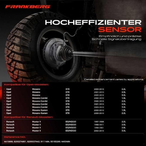 Frankberg 1x ABS Sensor Hinterachse beidseitig für Opel Movano Combi Kasten Renault Master II Bus 2.2L 1997-2011 Bild Frankberg 1x ABS Sensor Hinterachse beidseitig für Opel Movano Combi Kasten Renault Master II Bus 2.2L 1997-2011