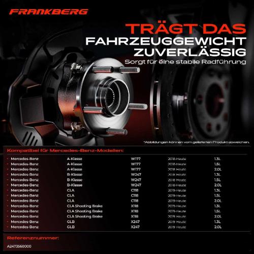 Frankberg 1x Radnabe Radlagersatz Hinterachse beidseitig für Mercedes-Benz W177 V177 W247 C118 X118 GLB X247 Bild Frankberg 1x Radnabe Radlagersatz Hinterachse beidseitig für Mercedes-Benz W177 V177 W247 C118 X118 GLB X247