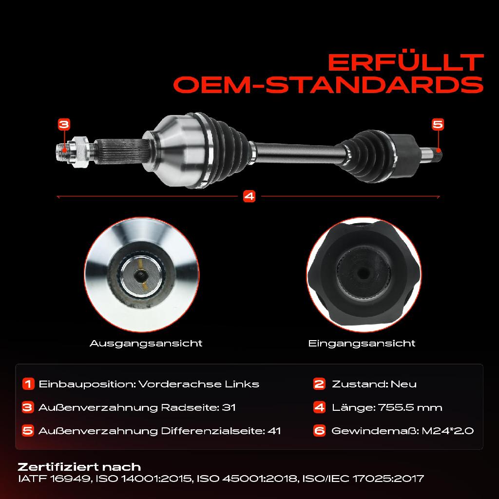1x Antriebswelle Vorderachse Links für Ford Tourneo Transit V362 F3 FY FZ V363 FAD FBD