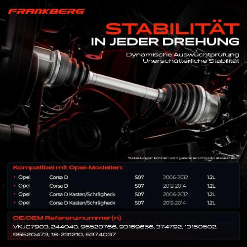 1x Antriebswelle Vorderachse Links für Opel Corsa D S07 1.2L 2006-2014 Bild 1x Antriebswelle Vorderachse Links für Opel Corsa D S07 1.2L 2006-2014