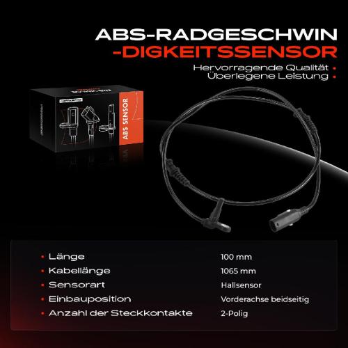 1x ABS Sensor Vorderachse beidseitig für Mercedes-Benz Sprinter 3,5-T B906 Bus Kasten 2.2L 2.1L 2006-2018 Bild 1x ABS Sensor Vorderachse beidseitig für Mercedes-Benz Sprinter 3,5-T B906 Bus Kasten 2.2L 2.1L 2006-2018