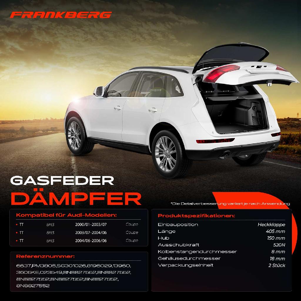 2x Gasfeder Dämpfer Heckklappe für Audi TT 8N3 Coupe 2000-2006