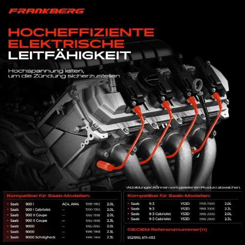 Frankberg 5x Zündleitungssatz Zündkabel für Saab 9-3 Cabriolet 900 I 9000 Schrägheck Bild Frankberg 5x Zündleitungssatz Zündkabel für Saab 9-3 Cabriolet 900 I 9000 Schrägheck