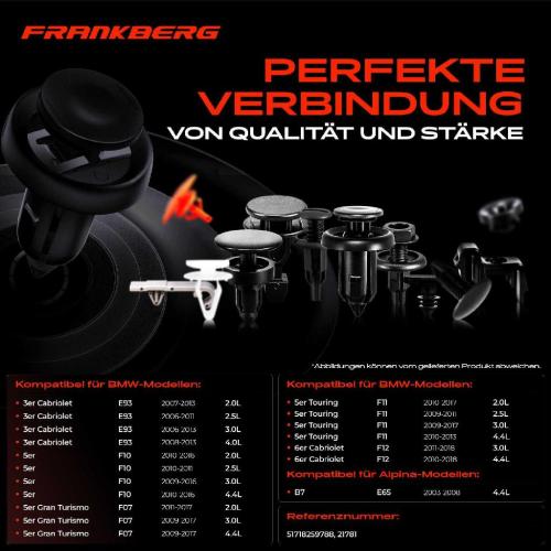 Frankberg 10x Befestigungsclips Verkleidung für BMW E93 F07 F10 F11 E65 F01 E86 Mini R52 Bild Frankberg 10x Befestigungsclips Verkleidung für BMW E93 F07 F10 F11 E65 F01 E86 Mini R52