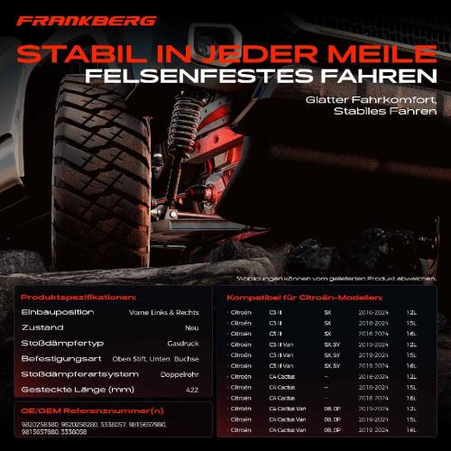 2x Stoßdämpfer Vorderachse für Citroën C3 III SX SY C4 Cactus Van 0B 0P Bj ab 2016 Bild 2x Stoßdämpfer Vorderachse für Citroën C3 III SX SY C4 Cactus Van 0B 0P Bj ab 2016