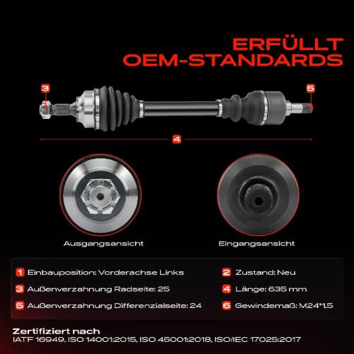 Frankberg 1x Antriebswelle Vorderachse Links für Peugeot 207 WA 208 CA 5008 0E 0U Citroën C3 SC SX C4 NC DS3 Bild Frankberg 1x Antriebswelle Vorderachse Links für Peugeot 207 WA 208 CA 5008 0E 0U Citroën C3 SC SX C4 NC DS3