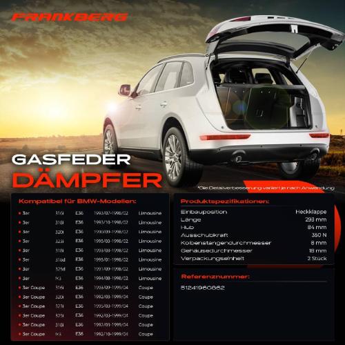 Frankberg 2x Gasfeder D mpfer Heckklappe f r BMW 3ER E36 Limousine Coupe 1990-1999 Bild Frankberg 2x Gasfeder D mpfer Heckklappe f r BMW 3ER E36 Limousine Coupe 1990-1999