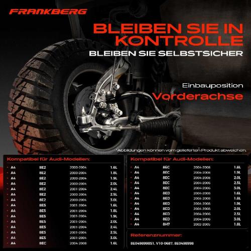 Frankberg 1x Querlenker Satz Vorderachse für Audi A4 Avant Cabriolet 1.6L 1.8L 1.9L 2.0L 2.4L 2.5L 3.0L 2000-2008 Bild Frankberg 1x Querlenker Satz Vorderachse für Audi A4 Avant Cabriolet 1.6L 1.8L 1.9L 2.0L 2.4L 2.5L 3.0L 2000-2008