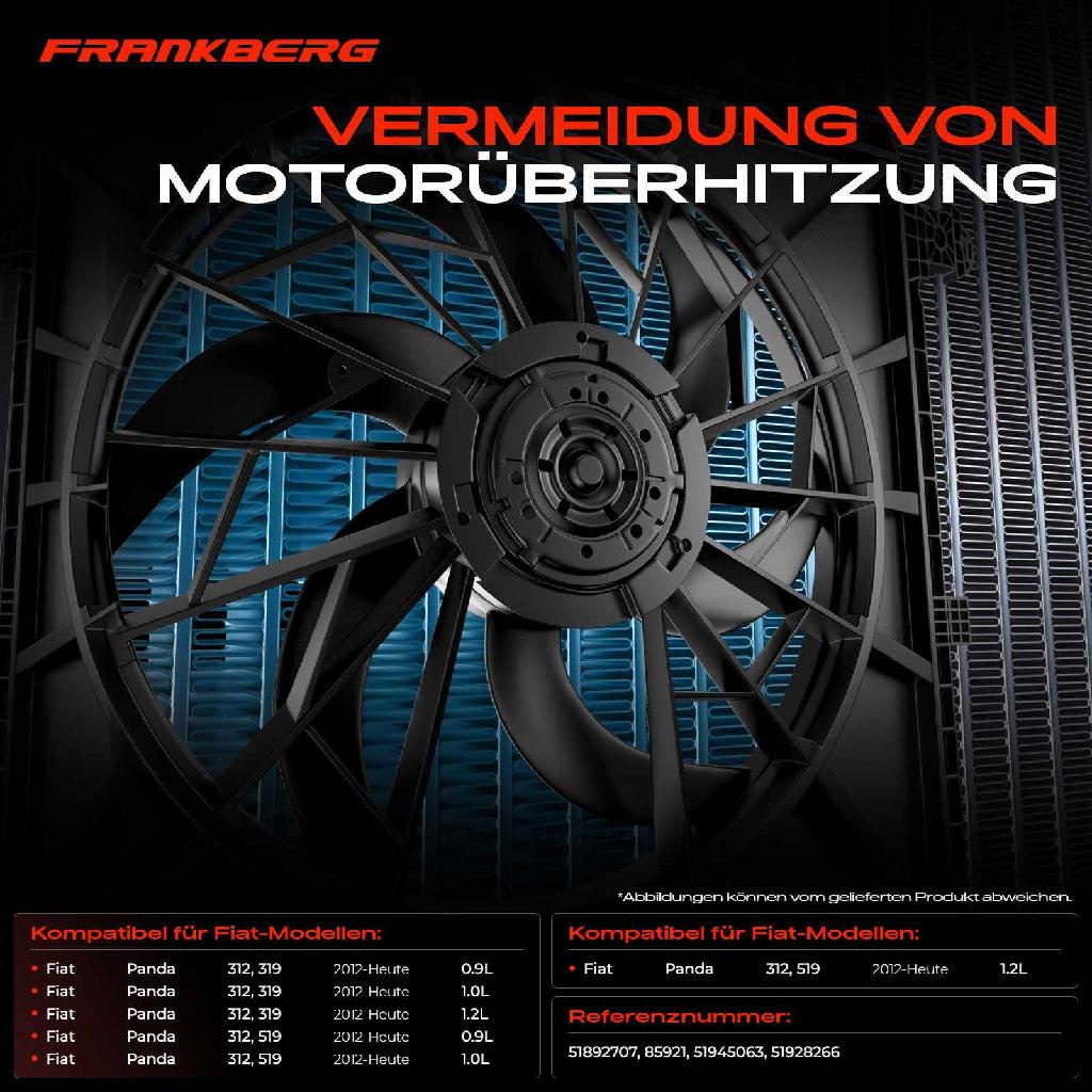 1x Motorkühller Einfachlüfter mit Kühlerlüfterrahmen Fiat Panda 312 319 Panda Van 312 519 0.9L