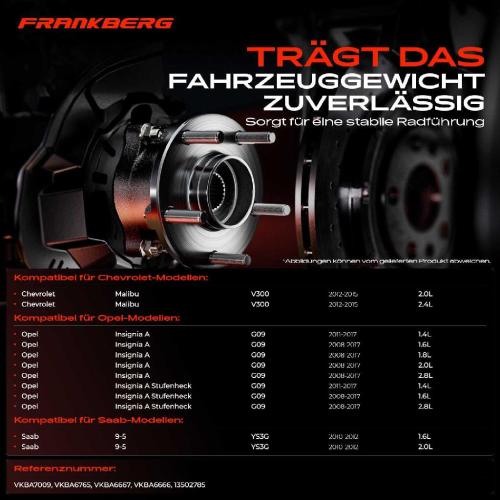 Frankberg 1x Radnabe Radlagersatz Hinterachse beidseitig für Chevrolet Malibu Opel Insignia A Country Tourer Bild Frankberg 1x Radnabe Radlagersatz Hinterachse beidseitig für Chevrolet Malibu Opel Insignia A Country Tourer
