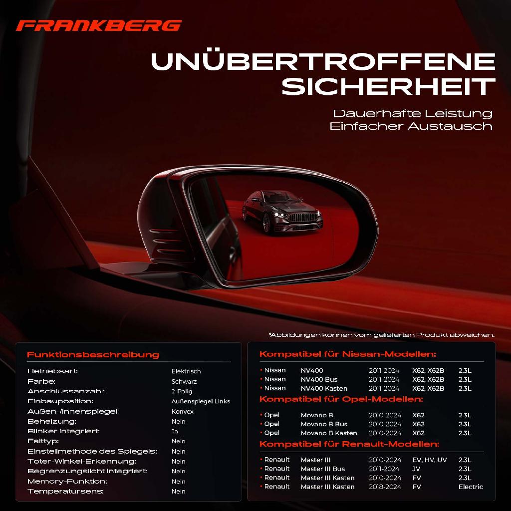 1x Außenspiegel Links für Nissan NV400 X62B Opel Movano X62 Renault Master Bj ab 2010