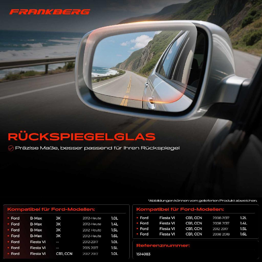 1x Spiegelglas Außenspiegel rechts für Ford Fiesta VI CB1 CCN B-Max Van JK