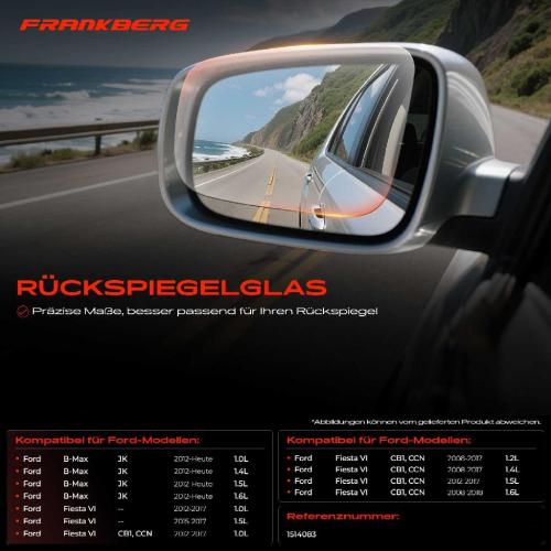 1x Spiegelglas Außenspiegel rechts für Ford Fiesta VI CB1 CCN B-Max Van JK Bild 1x Spiegelglas Außenspiegel rechts für Ford Fiesta VI CB1 CCN B-Max Van JK
