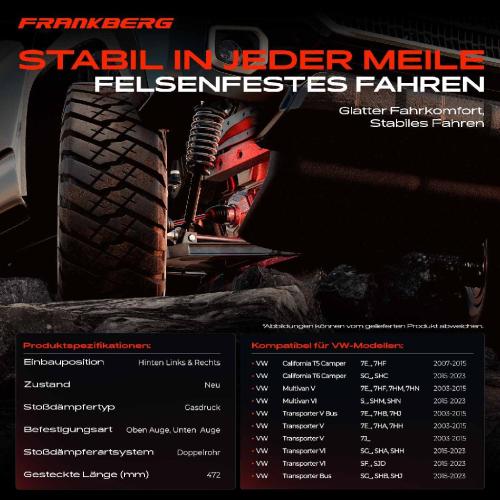 2x Stoßdämpfer Hinterachse für VW Multivan Transporter T5 T6 Bj ab 2003 Bild 2x Stoßdämpfer Hinterachse für VW Multivan Transporter T5 T6 Bj ab 2003