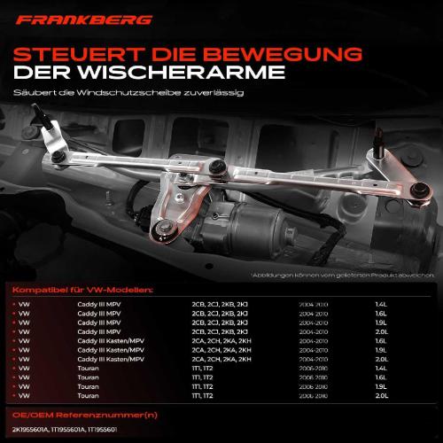Frankberg 1x Wischergestänge Vorne für VW Caddy III 2K 2C Touran 1T1 1T2 Bild Frankberg 1x Wischergestänge Vorne für VW Caddy III 2K 2C Touran 1T1 1T2