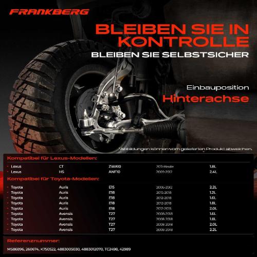Frankberg 2x Koppelstange Hinterachse für Lexus CT HS Toyota Auris Kombi Avensis Stufenheck 2.4L 2.2L Bj ab 2006 Bild Frankberg 2x Koppelstange Hinterachse für Lexus CT HS Toyota Auris Kombi Avensis Stufenheck 2.4L 2.2L Bj ab 2006