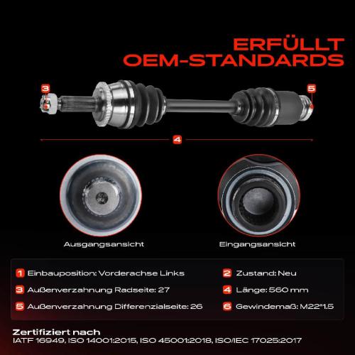 1x Antriebswelle Vorderachse Links für Mitsubishi Lancer VI CJ CP Lancer VII CSA CTA 2.0L Bild 1x Antriebswelle Vorderachse Links für Mitsubishi Lancer VI CJ CP Lancer VII CSA CTA 2.0L