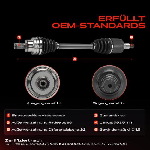 1x Antriebswelle Hinterachse Links oder Rechts für Volvo V60 I 155 2.4L 2012-2018 Bild 1x Antriebswelle Hinterachse Links oder Rechts für Volvo V60 I 155 2.4L 2012-2018