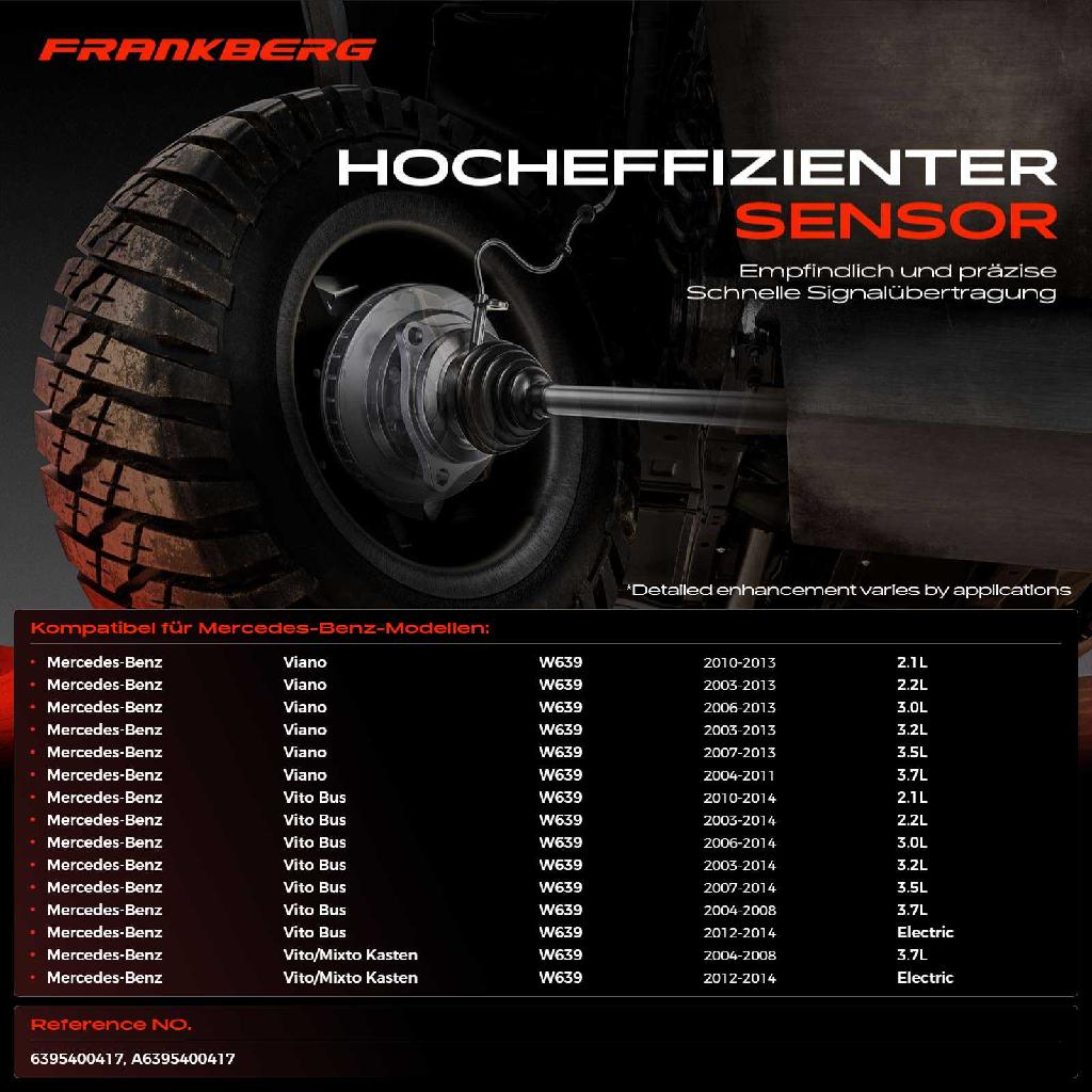 1x ABS Sensor Vorderachse beidseitig für Mercedes-Benz Viano W639 Vito Bus Vito/Mixto Kasten 2003-2014