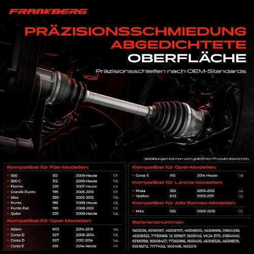Frankberg 1x Antriebswelle Gelenksatz Vorderachse für Fiat 500 312 Punto Idea Fiorino Opel Corsa Bild Frankberg 1x Antriebswelle Gelenksatz Vorderachse für Fiat 500 312 Punto Idea Fiorino Opel Corsa