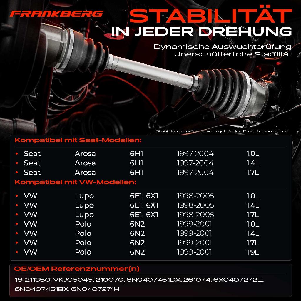 1x Antriebswelle Vorderachse Links für VW Polo 6N2 9N Lupo 60 6X1 Arosa 6H