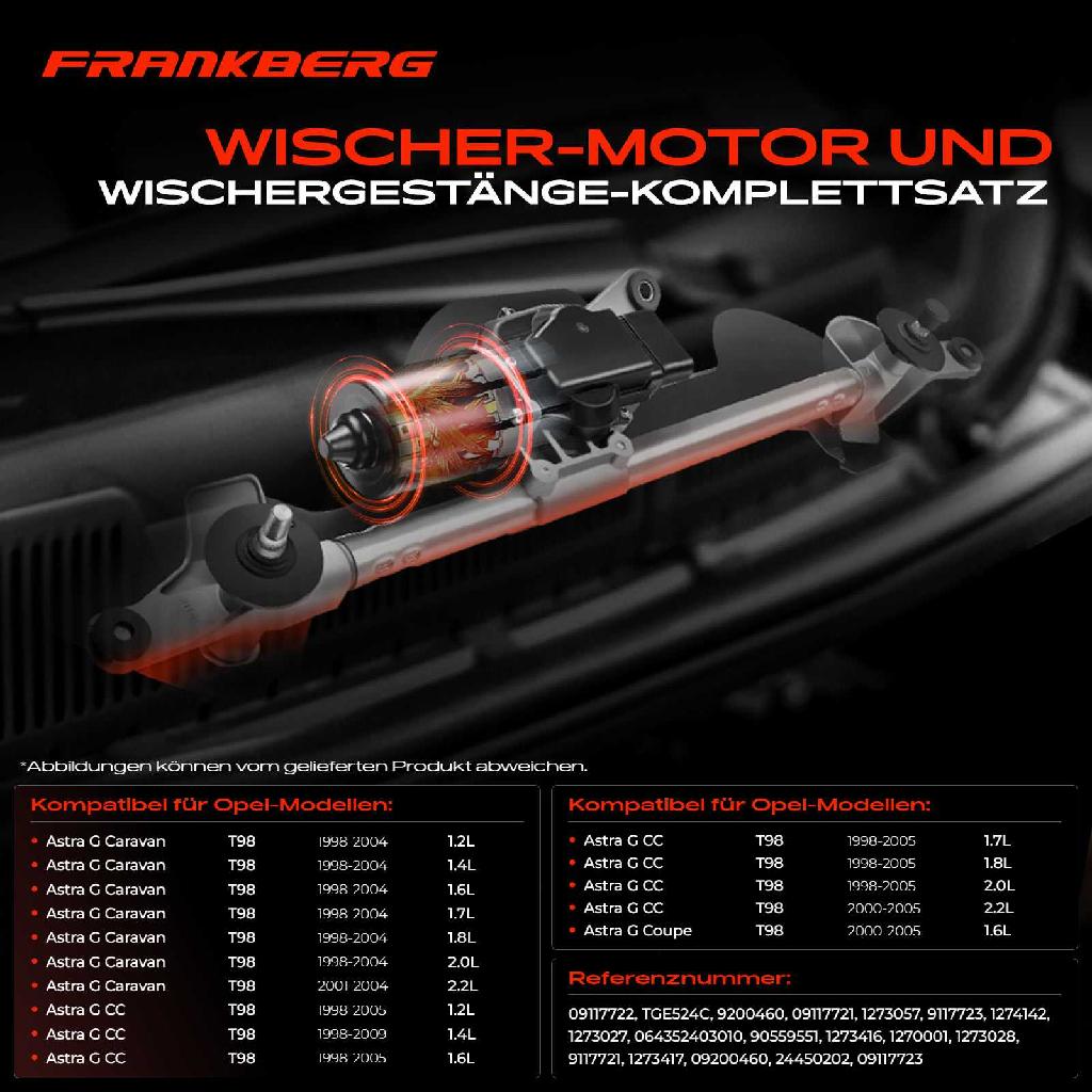 Frankberg 1x Wischerarm Scheibenwischer Vorne für Opel Astra G Caravan CC Kasten/Kombi