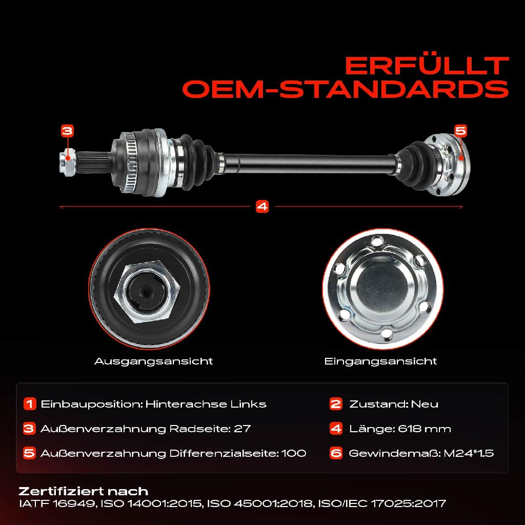 1x Antriebswelle Hinterachse Links für BMW 3er Cabriolet Compact Coupe E46
