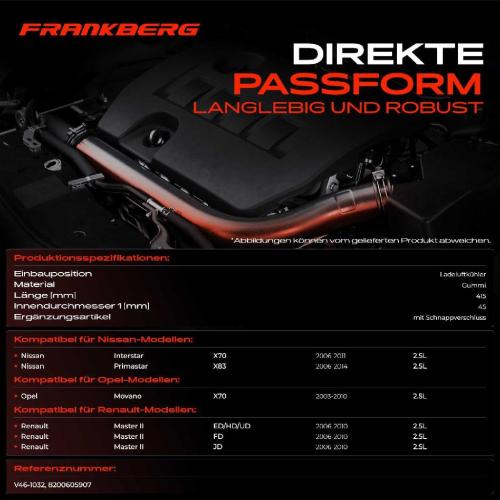 Frankberg 1x Kühlerschlauch Turboschlauch für Nissan Interstar Bus Kasten Pritsche/Fahrgestell Primastar Opel Renault Bild Frankberg 1x Kühlerschlauch Turboschlauch für Nissan Interstar Bus Kasten Pritsche/Fahrgestell Primastar Opel Renault