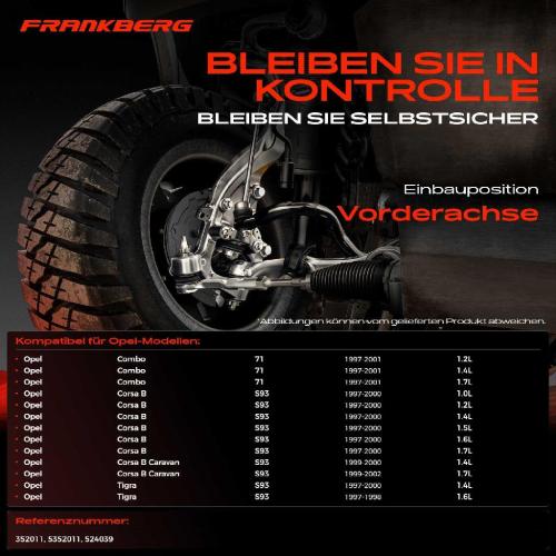 Frankberg 1x Querlenker Vorderachse für Opel Combo Kasten/Großraumlimousine Corsa B Caravan Kasten/Schrägheck Tigra Bild Frankberg 1x Querlenker Vorderachse für Opel Combo Kasten/Großraumlimousine Corsa B Caravan Kasten/Schrägheck Tigra