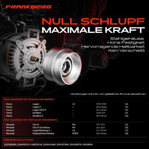 1x Generatorfreilauf Lichtmaschine für Dacia Logan Sandero Clio 3 4 Logan Modus Bild 1x Generatorfreilauf Lichtmaschine für Dacia Logan Sandero Clio 3 4 Logan Modus