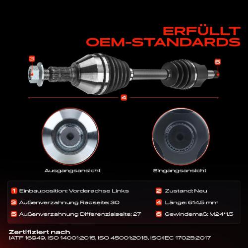 1x Antriebswelle Vorderachse Links für Opel Insignia A Sports Tourer Stufenheck G09 2.0L 2008-2017 Bild 1x Antriebswelle Vorderachse Links für Opel Insignia A Sports Tourer Stufenheck G09 2.0L 2008-2017