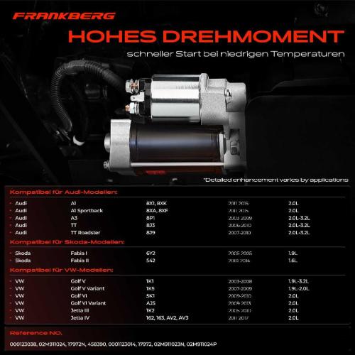 Frankberg 1x Anlasser Starter für VW Golf Polo Passat Scirocco Tiguan Touran Transporter Bus Kasten Pritsche/Fahrgestell Bild Frankberg 1x Anlasser Starter für VW Golf Polo Passat Scirocco Tiguan Touran Transporter Bus Kasten Pritsche/Fahrgestell