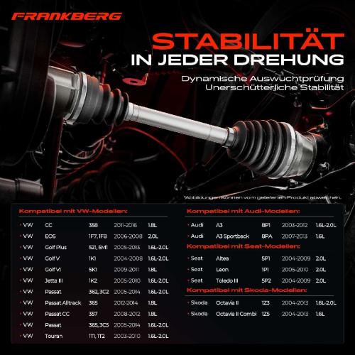 Frankberg 1x Antriebswelle Vorderachse Links für Audi A3 8P VW Golf 5 1K 6 5K Passat 365 3C5 Touran 1T Jetta Bild Frankberg 1x Antriebswelle Vorderachse Links für Audi A3 8P VW Golf 5 1K 6 5K Passat 365 3C5 Touran 1T Jetta