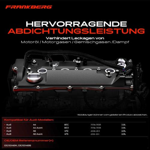 Frankberg 1x Ventildeckel Zylinderkopfhaube für Audi A4 8EC 8ED B7 A6 4F2 4F5 C6 2.0L Bild Frankberg 1x Ventildeckel Zylinderkopfhaube für Audi A4 8EC 8ED B7 A6 4F2 4F5 C6 2.0L